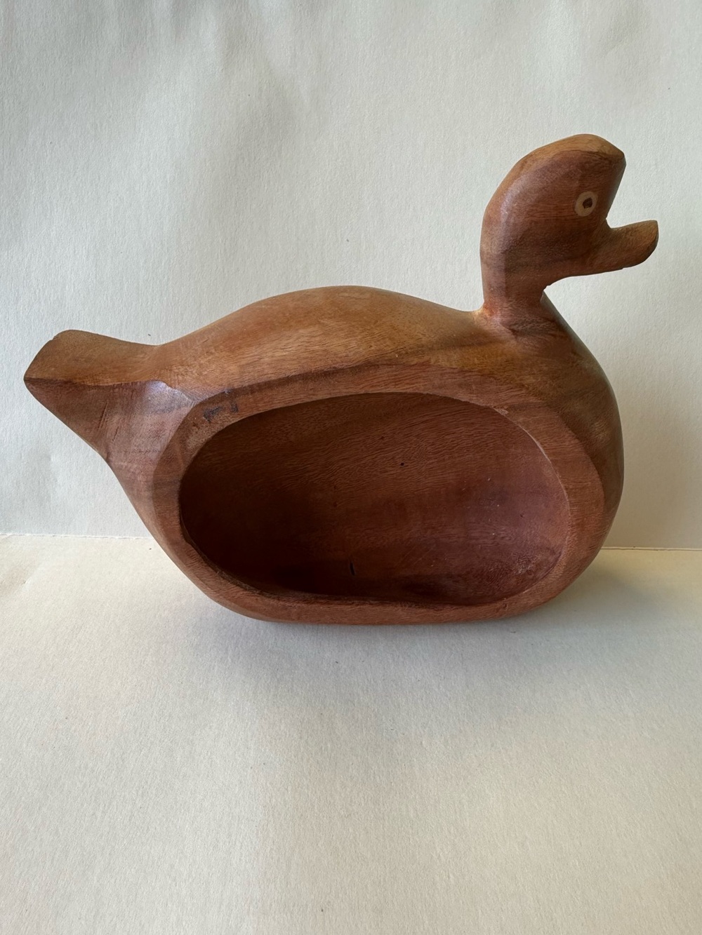 Vintage Hand-Carved Folk Art Wooden Duck Bowl Brown.